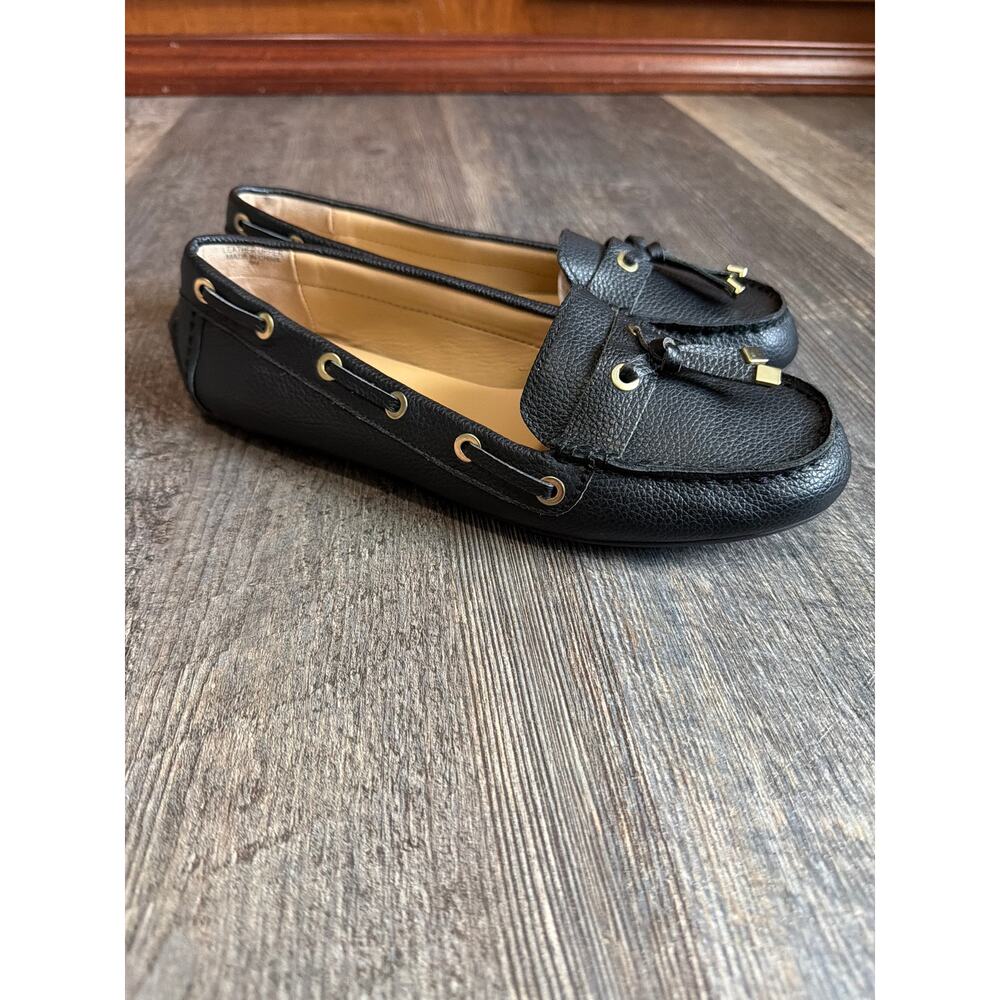 Talbots black pebbled leather tassel driving loafers, 9M